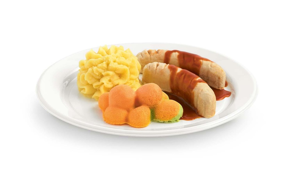 Püriert: Bratwurst an Zwiebelsauce