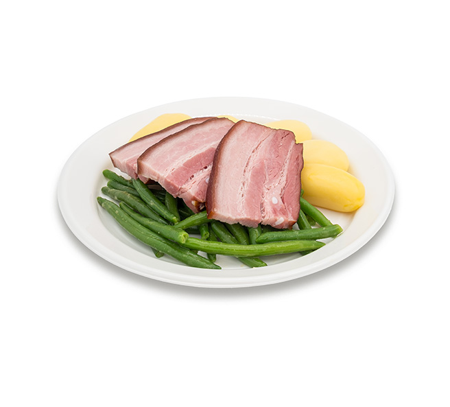 Speck mit Bohnen und Kartoffeln